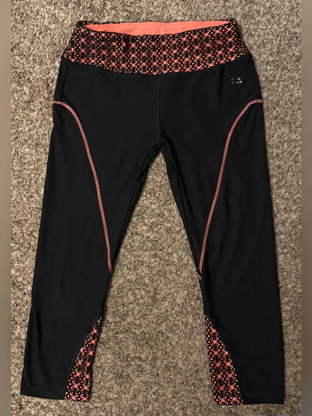 RBX Black Capri Leggings with Coral Accent Waistband and Trim